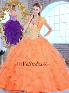 Elegantes cariño rebordear y Ruffles Dulces 16 vestidos en Naranja