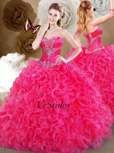 2016 Elegantes calientes del amor rosado quinceañera Vestidos con volantes