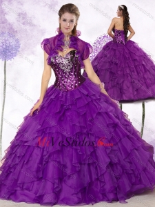 2016 Único Sweetheart Ruffles y lentejuelas Vestidos de quinceañera en púrpura
