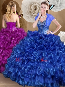 2016 Elegantes del azul real Vestidos de quinceañera con Volantes Bordoneado y
