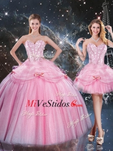 Tradicionales Desmontable balón vestido de novia rebordear rosada Quinceanera Vestidos