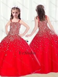 2016 vestido lindo de la bola de las correas de acc Rojo Niña desfile vestidos