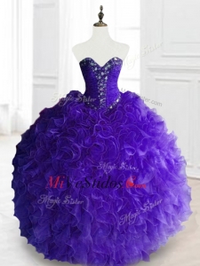 2016 Nuevo estilo púrpura Mejores Vestidos de quinceañera con Volantes Bordoneado y