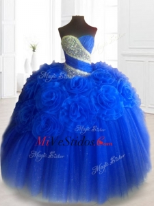 2016 Mano Clásica Hecho Flores mejores vestidos de quinceañera en azul real