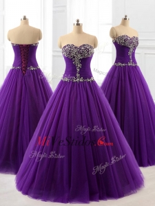 2016 rebordear Pretty una línea de vestidos de quinceañera mejores en púrpura