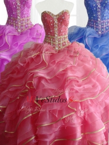 2016 Clásicos del vestido de bola Vestidos de quinceañera con Volantes Bordoneado y