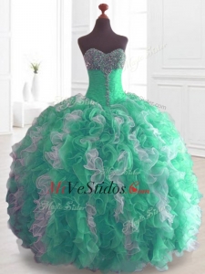 2016 Clásica balón vestido dulce 16 Vestidos con rebordear y volantes