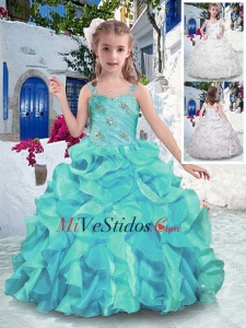 2016 Personalizadas correas del vestido de bola de la niña desfile vestidos con volantes