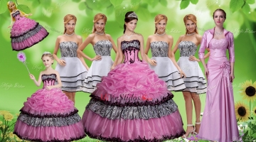 Lujoso apliques Zebra Rosa Rosa vestido de quinceañera y blanco sin tirantes Dama Vestidos y burbujas Mini vestido de quinceañera y apliques de la madre de la novia