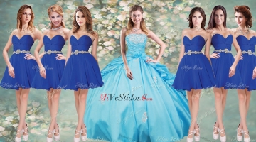 Apliques de moda Azul Aqua vestido de quinceañera y Corto azul Dama Vestidos