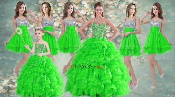 Realmente Puffy Verde De La Primavera dulce 16 vestido corto de lentejuelas y Dama Vestidos y con cuentas y rizado Mini Vestido de Quinceañera