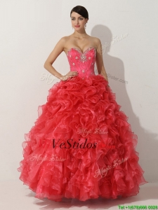 Promocional Princesa Roja Quinceañera vestido con apliques y volantes
