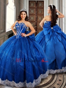 Balón vestido con cuentas azul real vestido de quinceañera con apliques y Bowknot