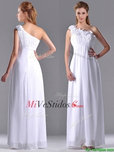 Elegante Imperio Artesanos cremallera lateral vestido blanco Dama con un hombro