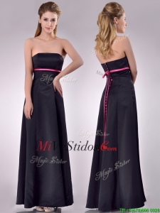 Clásico Longitud Negro tobillo Vestido Dama con Caliente Cinturón Rosa