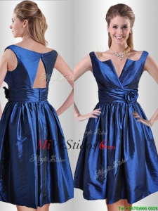 Exquisito espalda abierta Artesanos Vestido Dama Flor en azul real