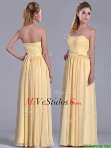 Nuevo estilo imperio amarillo largo vestido de dama con la blusa moldeada