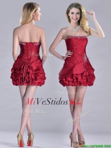 Rojo corto vestido de dama clásico tafetán Vino con listones y burbujas