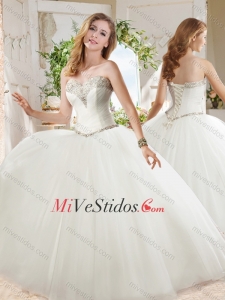 Bola blanca vestido de novia con cuentas de organza vestido de quinceañera en Tul