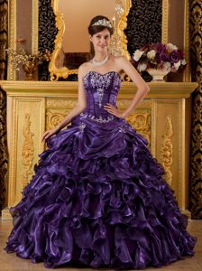 Púrpura Vestido De Fiesta Dulceheart Hasta El Suelo Volantes Organdí Vestido De Quinceañera