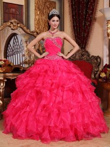 Rojo Coral Vestido De Fiesta Dulceheart Hasta El Suelo Organdí Bordado Vestido De Quinceañera