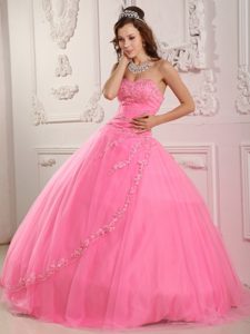 Clásico Vestido De Fiesta Dulceheart Hasta El Suelo Tul Rosa Rosa Vestido De Quinceañera