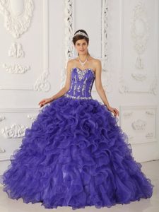Púrpura Vestido De Fiesta Dulceheart Hasta El Suelo Satén Y Organdí Vestido De Quinceañera