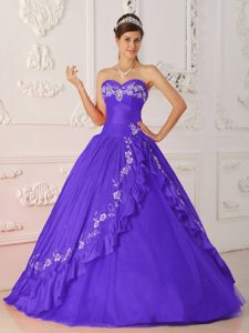 Púrpura Corte A / Princesa Dulceheart Hasta El Suelo Bordado Y Bordado Vestido De Quinceañera