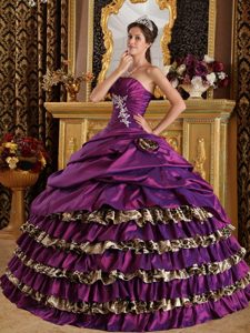Púrpura Vestido De Fiesta Un Sólo Hombro Hasta El Suelo Tafetán Y Leopard Vestido De Quinceañera