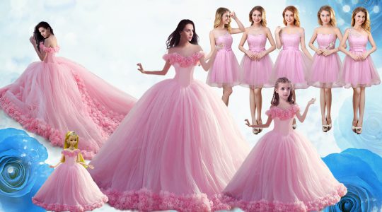 Longitud sin mangas encantadora del piso de Tulle atan para arriba el vestido del baile de fin de curso del vestido de bola en color de rosa del bebé con los colmillos