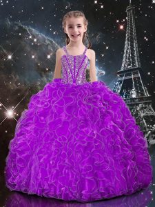 vestido de baile vestido de fiesta vestido de fiesta berenjena púrpura correas organza sin mangas piso longitud encaje hasta