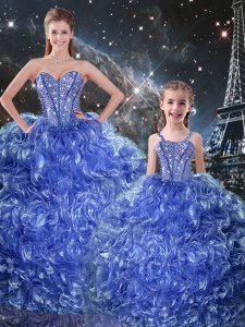 Vestidos de baile excepcionales vestidos de quinceanera azul organza sin mangas de longitud de piso de encaje hasta