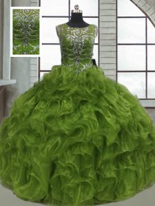 Cucharada verde oliva de moda atan para arriba el rebordear y el vestido de quinceanera de las colmenas sin mangas