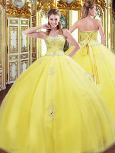 Brillante rebordear y apliques dulce 16 vestido de quinceañera amarillo ata hasta longitud sin mangas piso