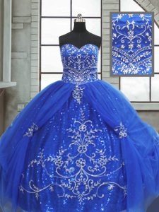 Colorido azul sin mangas rebordear y apliques longitud piso vestido de baile vestido de baile