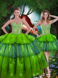 Vestidos de baile excelentes vestido de dulce 16 verde oliva verde sin mangas de organza longitud del piso de encaje hasta