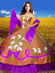 bordado sin mangas de la longitud del piso atan para arriba el vestido de la quinceañera con multicolor