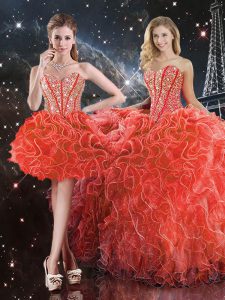 Los vestidos rojos coralinos coloridos del organza del amor sin mangas del organza rebordean y rizan la longitud del piso atan para arriba los vestidos de bola del membrillo