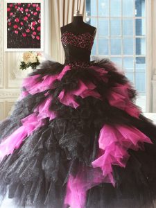 Vestidos de dama de honor vestidos de quinceanera rosa y negro tul sin mangas longitud del piso hasta