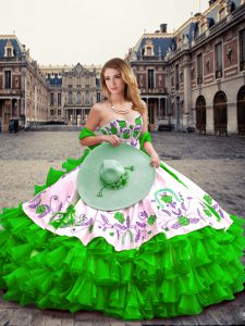 Romántica piso longitud vestidos de fiesta sin mangas verde vestido de fiesta de baile vestido de encaje hasta