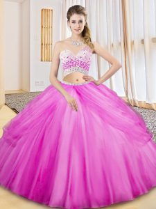 Elegante dos piezas vestidos de quinceanera lila un hombro tul sin mangas piso longitud criss cruzar