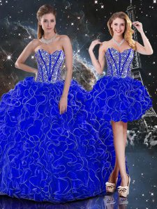 los vestidos de bola del azul real organza el rebordear sin mangas del amor del organza y la longitud del piso de las colmenas atan para arriba los vestidos de bola del membrillo