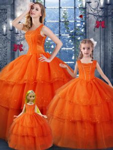 organza rojo naranja hasta dulce 16 vestido de quinceañera longitud sin mangas piso ondulado capas