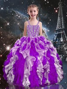 el organza sin mangas púrpura de la berenjena ata para arriba el vestido del desfile de las niñas al por mayor para el quinceanera y el banquete de boda