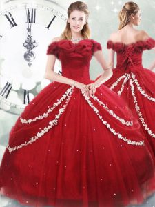 los vestidos rojos de bola del vino appliques y recogen el vestido del baile de fin de curso del vestido de bola atan para arriba el tul sin mangas