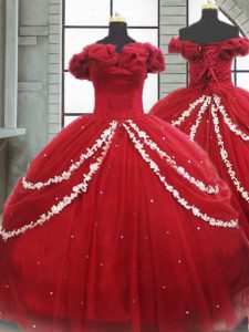 Vestidos de baile de vino rojo exquisito vestidos de quinceañera hasta tulle sin mangas