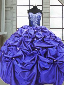 Top de venta piso de longitud púrpura dulce 16 quinceanera vestido tafetán sin mangas rebordear y recoger