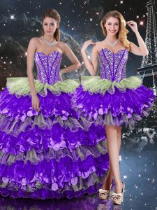 Delicados vestidos de baile de quinceañera vestidos de múltiples colores de organza sin mangas de longitud de piso sin mangas hasta