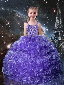 Vestido atractivo del desfile del niño de los vestidos de bola del vestido de las correas de la púrpura organza longitud sin mangas del piso atan para arriba