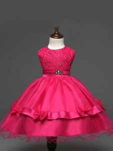 Vestidos dramáticos del desfile de la niña de la cremallera de Tulle sin mangas dramática rosada para el banquete de boda
